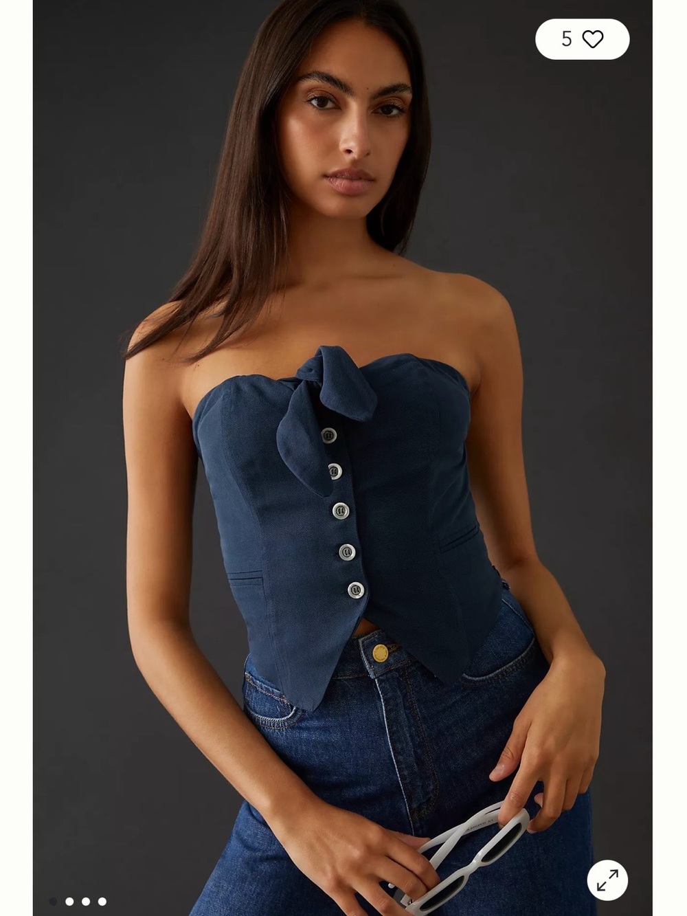 Maeve Navy Blue Strapless Button-Front Bustier